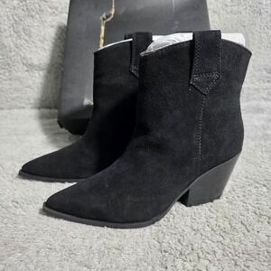 Kenneth Cole Black Suede Leather Pointed Toe Western Ankle Boots Booties 6M NEW